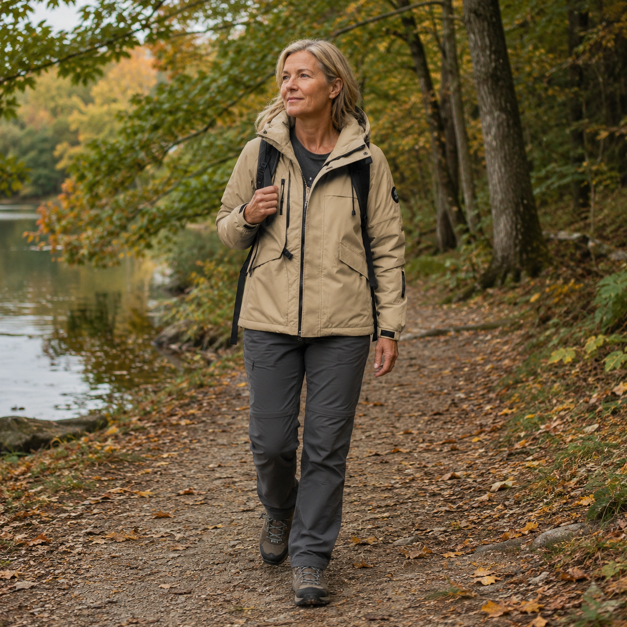 Veste de trekking hiver unisex Passion Randonnee portee sur un sentier enneige.