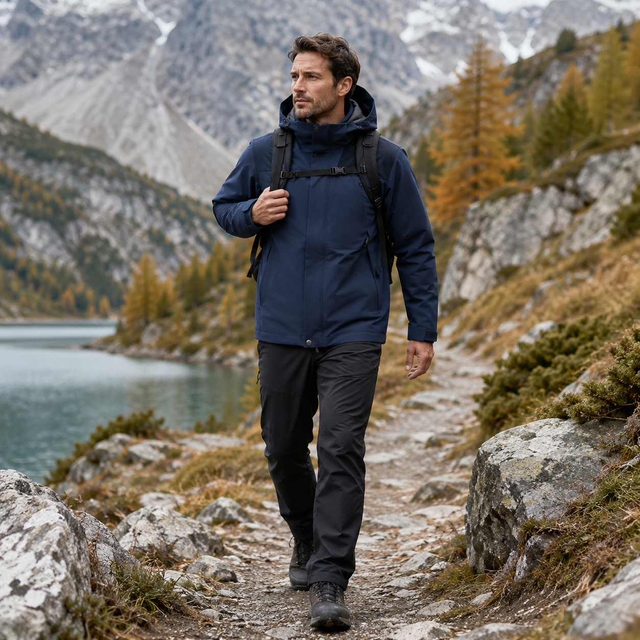 Profil de la veste unisex montagne Passion Randonnee, coupe-vent et protection thermique.