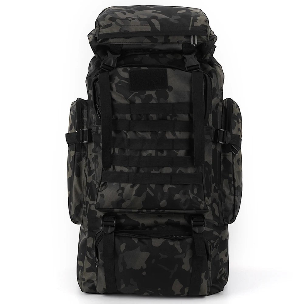 Sac à dos de randonnée unisexe Passion Randonnée 80 L à grande capacité, en tissu 600D noir camouflage, avec système MOLLE.