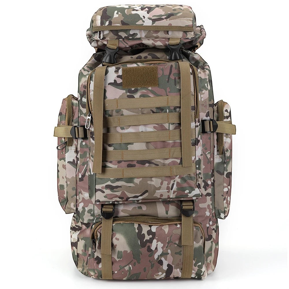 Sac à dos de randonnée Passion Randonnée 80 L, motif camouflage, en tissu 600D, modèle unisexe à dos souple, idéal pour le trekking et l'escalade.