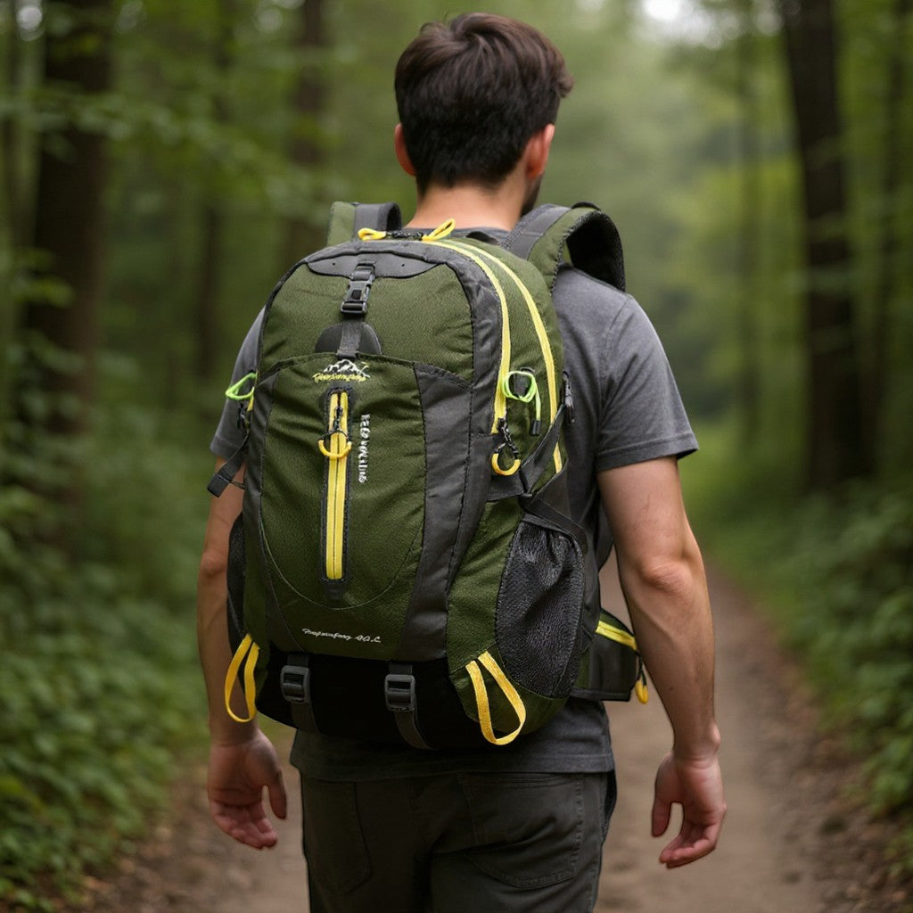 Sac à dos de randonnée porté en situation en forêt confortable et ergonomique Passion Randonnée.